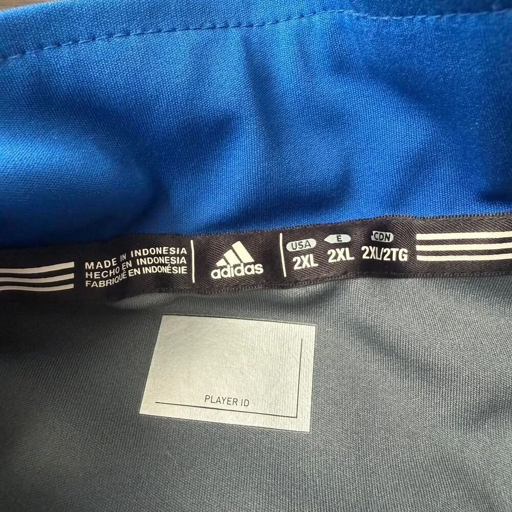Adidas grey and blue quarter zip pullover embroidered soccer sports size XXL